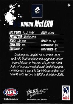 2010 Select AFL Prestige #34 Brock McLean Back